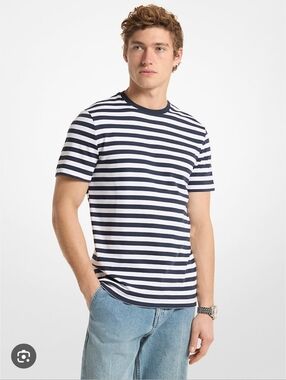 Mey Story Navy and White Striped Short Sleeve Slim Fit  Tee Size M Like New